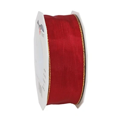 Image of Präsent Manhattan Wired Taffeta Ribbon Ruby Red 25 m Roll 40 mm width