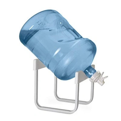 Image of Brio Stainless Steel 3 5 Gallon Water Jug Stand and 2 Dispenser Valves, Rust Resistant Non Slip with BPA Free Fast Flow Spout Fits Both 48mm 55mm Bottles CAPS Included (White)