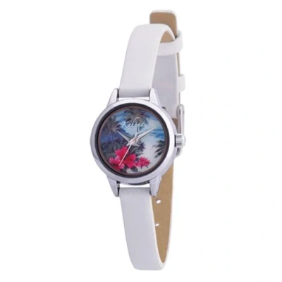Image of Kahuna Ladies Analogue Watch with Hawaiian Tropical Sunset Design Dial and White Leather Strap KLS 0151L