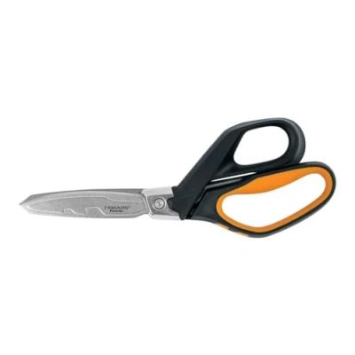 Image of Fiskars PowerArc Heavy Duty Scissors, Up to 30% More Power, Length 26cm, Durable Stainless Steel Blade/Plastic Handles, Black/Orange, 1027205