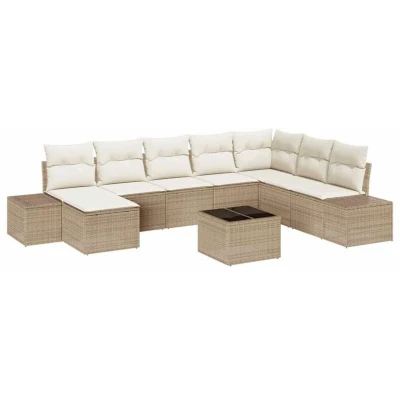 Image of vidaXL 9 Piece Garden Sofa Set with Cushions Brown Poly Rattan