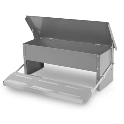 Image of KCT Automatic Chicken Feeder Self Opening Grey Steel Trough Poultry Treadle 5kg
