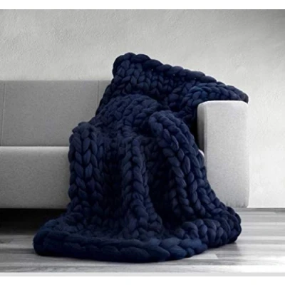 Image of Yiyida Chunky Knitted Blanket Merino Wool Blend Arm Knit Throw Super Large Hand Knitting Yarn Pet Bed Chair Sofa Yoga Mat Rug,100x130cm