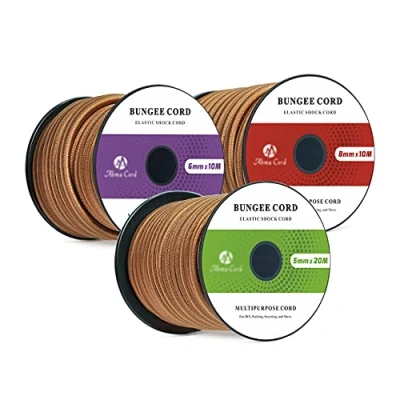 Image of Abma Cord Bungee 8mm 10M Elastic Shock 100% Stretch Rope for Tarpaulin, Trailer, Backpack, Tent Pole, Kayak Brown