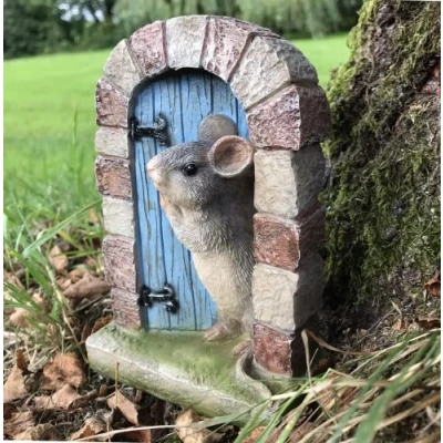 Image of Animal Crackers Heavy resin Mouse doorway fairy garden door ornament decoration mice lover gift