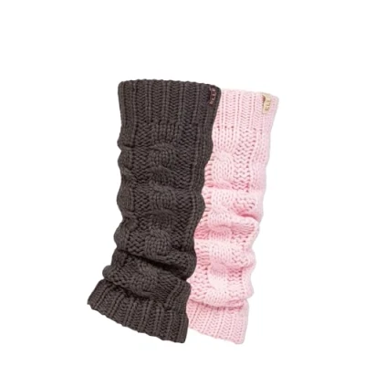 Image of Elle Ladies Chunky Leg Warmers Winter Warm Cable Knit Patterned for Ballet, Dance or Casual Wear In One Size 2 Pairs Charcoal Pink