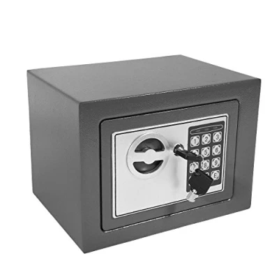 Image of Compact Safe Box with Code for Home Use Electronic Digital Keypad + Override Key, Grey Wall or Floor Mounted Cash Safety Box, 4.6 Litre Volume 230mm x 170mm (WxHxD)