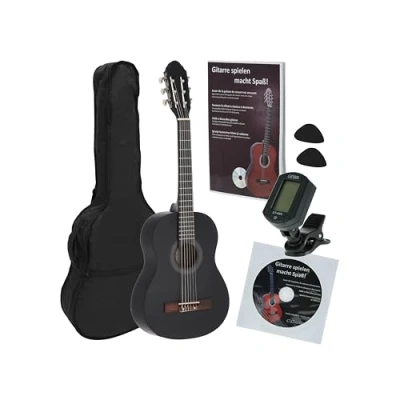 Image of JUAN MIGUEL NAVARREZ Classical Guitar 1/2 Starter Set black (bag, tuner, picks, book with CD)