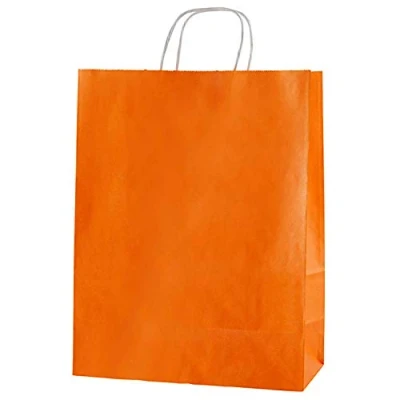 Image of Thepaperbagstore 50 Orange Paper Re usable Shopping Bags with Strong Twisted Handles Medium 250x110x310mm