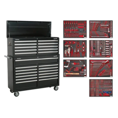 Image of Sealey Superline Pro Tool Chest Combination 23 Drawer with Ball Bearing Slides Black 446pc Kit