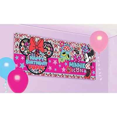 Image of amscan 9903453 Personalised Birthday Banner with Minnie Mouse Theme 1 Pc