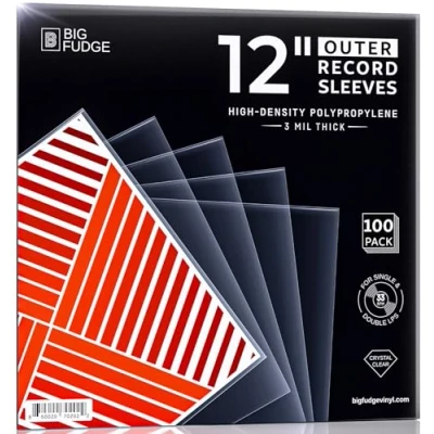 Image of Big Fudge Vinyl Record Outer Sleeves 100x Crystal Clear LP Album Covers in High Density Polypropylene Transparent Protective Cover for 12&quot; Records 3 mil Thick