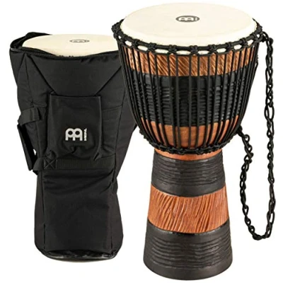 Image of Meinl Percussion Earth Rhythm Djembe Medium Sized Handdrum Including Bag Diameter 10 Inches Mahogany, Multicoloured (ADJ3 M+BAG)
