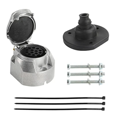 Image of Qiping Waterproof Trailer Socket 13 Pin Metal Adapter with Seals, Cable Ties, Mounting Screws, Cast Aluminium