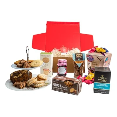 Image of Afternoon Tea Hamper British Gift With Sweat &amp; Savoury Treats Includes Jam, Biscuits, Teabags, Cake, Chocolate Selection Box Hampers Gourmet Gifts