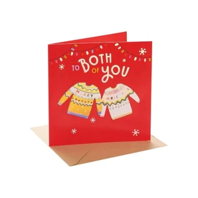 Image of UK Greetings Christmas Card To Both of You Knitted Jumpers Design