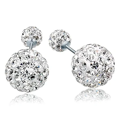 Image of Infinite U 925 Sterling Silver Austria Crystal Double Sided Tribal 10mm Ball Studs Earrings for Women Multiple Wearing Style