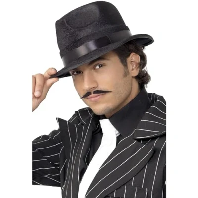 Image of Smiffys Indestructible Fedora Hat, Black with Band, 1920&#039;s Razzle Fancy Dress, 1920s Dress Up Hats
