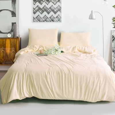 Image of ZIMEL HOMES Luxury Reversible Dyed Duvet Cover Quilt Covers Single Double King Size Bedding Set (Cream, Super King)