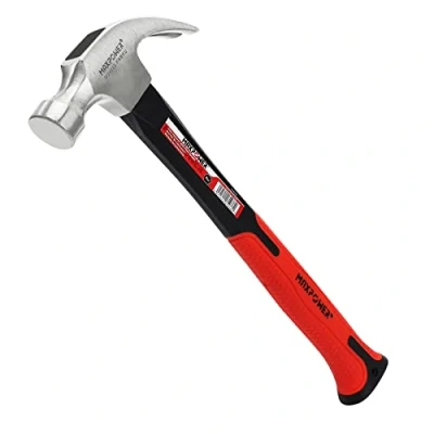 Image of Claw Hammer 8Oz, MAXPOWER Curved Rip Framing with Polished Carbon Steel Head &amp; Fiberglass Handle Rubber Grip