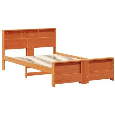 Image of vidaXL Bed Frame with Headboard Wax brown 120 x 200 cm Solid pine wood