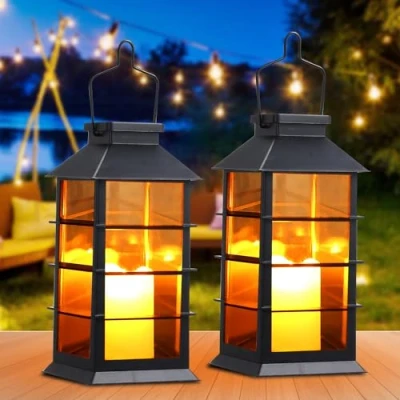 Image of Outdoor Solar Lanterns Garden Hanging Flickering Candle Lights Powered for Patio Yard Lawn Backyard Pathway Courtyard Ornaments,2 Pack [Energy Class A+]