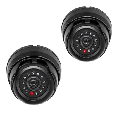Image of kwmobile Dummy Camera with Light Fake CCTV Security Surveillance Dome Flashing LED Lights Theft Deterrent Black, x2