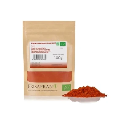 Image of FRISAFRAN Organic smoked hot Paprika Powder 100g Origin Spain spicy ground milled Dried Pepper No Additives Natural harvest