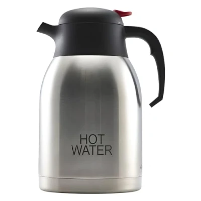 Image of Genware NEV V2099HOTWATER Vacuum Push Button Jug, Inscribed Hot Water, 2.0 L