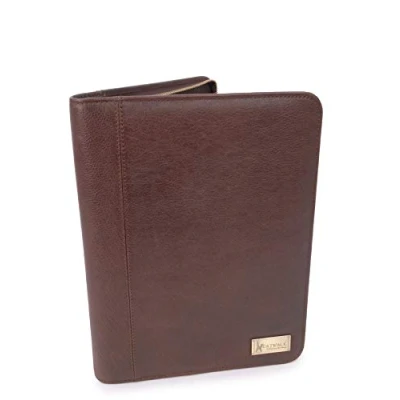Image of Catwalk Collection Handbags Women&#039;s Leather A4 Zip Conference Folder Business Document Portfolio with Notepad Fits Tablet Chloe Brown