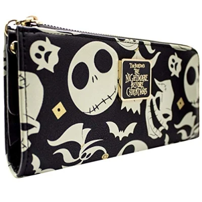 Image of Nightmare Before Christmas Jack Oogie and Zero Metal Emblem Purse Clutch Coin Pocket &amp; Card Holder, Black