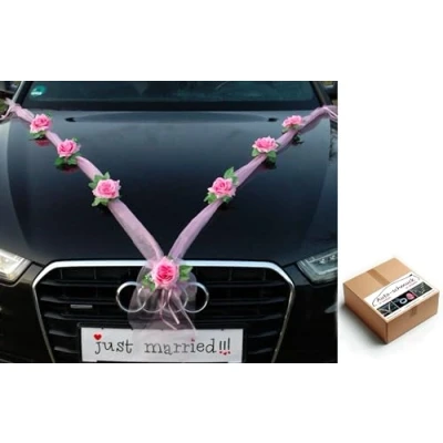 Image of Organza M Auto Schmuck Braut Paar Rose Deko Dekoration Autoschmuck Hochzeit Car Wedding (Rosa/Rosa)