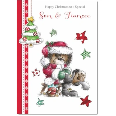 Image of doodlecards Son and Fiancee Christmas Card Cute Bear Medium Size for &amp; with Plain Envelope