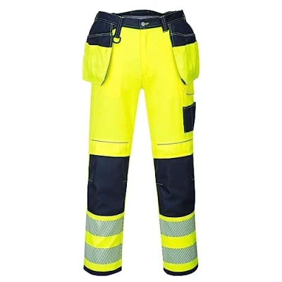 Image of Portwest T501 Mens PW3 Hi Vis Work Trousers Holster Pocket Workwear Safety Construction Yellow/Navy Short, 28