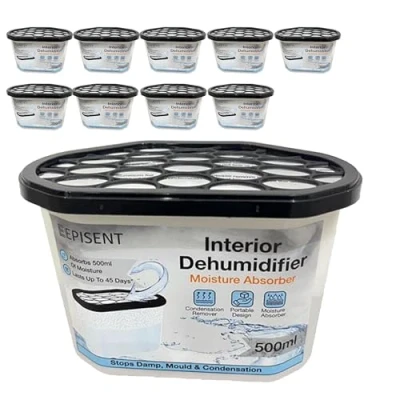 Image of EPISENT Dehumidifier 500ml Moisture Absorber And Closet Helps Absorbs Damp, Mildew, Mould Condensation From Home Office, Strong Disposable Interior Dehumidifiers (Pack Of 10)
