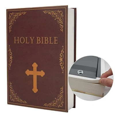 Image of Real Paper Diversion Book Safe Storage Box, Dictionary Secret with Code Lock/Key, flip Hidden (M Key, Bible)