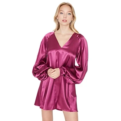 Image of Trendyol Women Mini Skater Relaxed Woven Dress Fuchsia