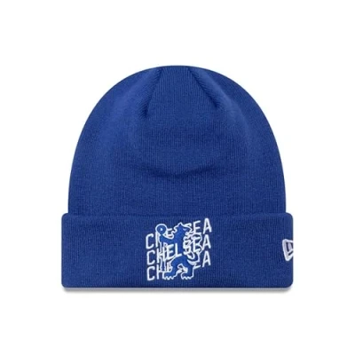 Image of New Era Chelsea FC Wordmark Overlay Blue Cuff Knit Beanie Hat, 100% Acrylic