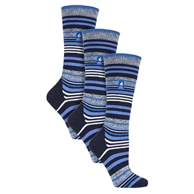 Image of HEAT HOLDERS 3 Pair Multipack Ultra Lite Ladies Ski Socks Womens Funky Patterned Striped Knee High (4 8, Dark Blue Stripe)