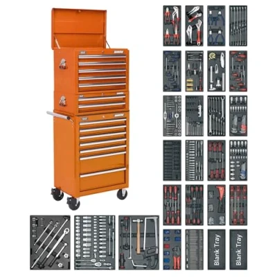 Image of Sealey Superline Pro Tool Chest Combination 14 Drawer with Ball Bearing Slides Orange &amp; 1179pc Kit