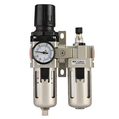 Image of Haofy Air Regulator Filter with Gauge, AC3010 03 Aluminum Alloy Pneumatic Compressed Pressure Compressor, 3/8&quot; Oil Water Trap Separator Lubricator Moisture (Gold)