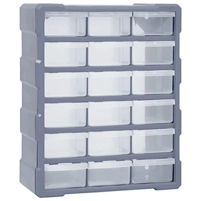 Image of vidaXL Orange &amp; Black Multi Drawer Organiser Durable Polypropylene Storage Unit with 18 Middle Drawers, Wall Mountable, Compact Design for Tools Accessories