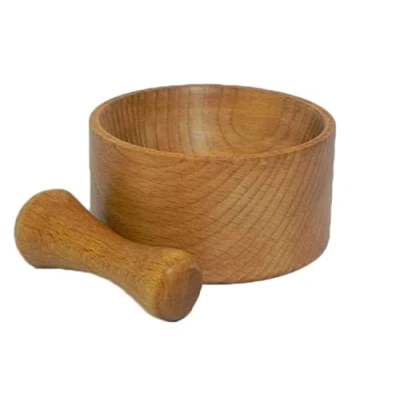 Image of Wooden mortar with Pestle for Spice and Herbs Crusher Handy