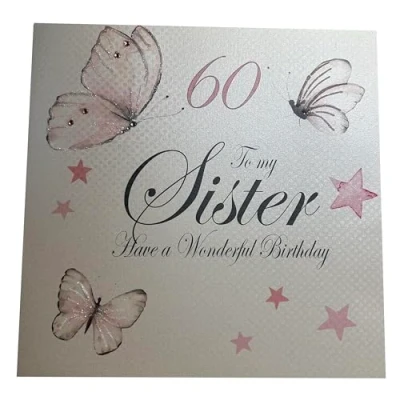 Image of White Cotton Cards Large Vintage Butterflies, 60 to My Sister Have A Wonderful Handmade 60th Birthday Card, XPD30