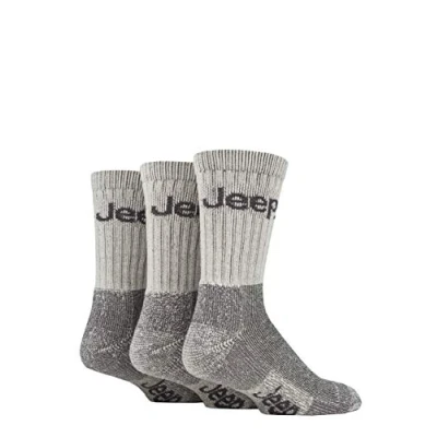 Image of Mens 3 Pair Jeep Luxury Terrain Boot Socks Ecru / Grey 6 11
