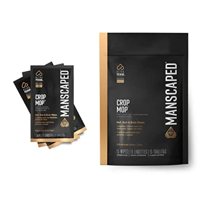 Image of MANSCAPED® Crop Mop® On the Go Individually Wrapped Ball Wipes, Anti Chafing Male Hygiene Body Cleaning Wipe Designed for Groin Area with Refreshing Aloe Vera, 15 Pack