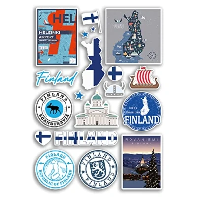 Image of A4 Sticker Sheet Finland Vinyl Stickers Finnish Landmarks City Beach Flag Map Holiday Suitcase Luggage Scrapbook Culture Travel #78884