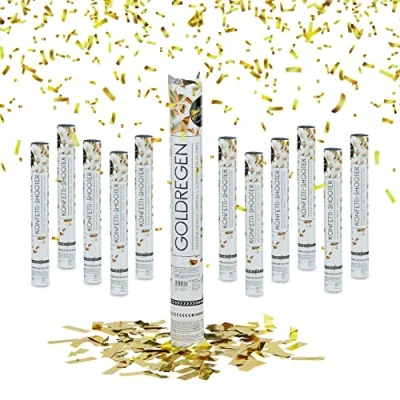Image of Relaxdays Popper, 12 Pack, Confetti, Birthday Party, Wedding, Celebration, H x D: approx. 40 5 cm, Gold, Cardboard