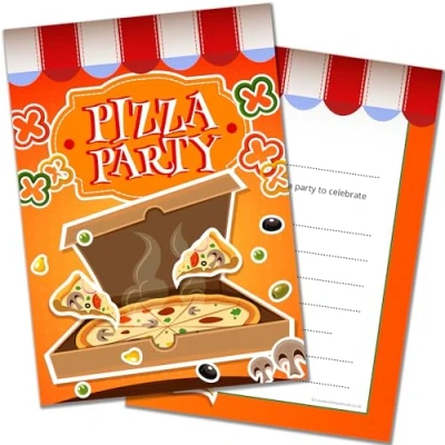 Image of Olivia Samuel 20 x Pizza Party Invitations from Kids Invites Ready to Write Postcard Style