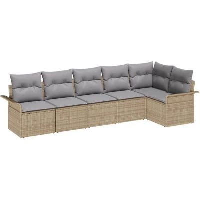 Image of vidaXL 6 Piece Garden Sofa Set with Cushions Beige Poly Rattan